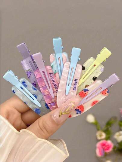 12/6/1pc Set Women Sweet Dopamine Cute Seamless Hair Clips, Multi-Function Bangs Clips Cartoon Fruit Duck Clip Hair Accessories, Women Hair Clips, Daily Decorative Hair Accessories, Women Holiday Hair Accessories