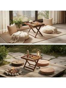 2 Options: Foldable Wooden Side Table/Coffee Table, X-Shaped Side Table With Raised Edge Tray, Multifunctional Bedside Table, Suitable For Home, Living Room, Bedroom, Window Sill, Bedside. Versatile Low Coffee Table, Suitable For Tea Ceremony, Snacks, Laptop, Meditation, Easy To Store. - Multicolor - View 4
