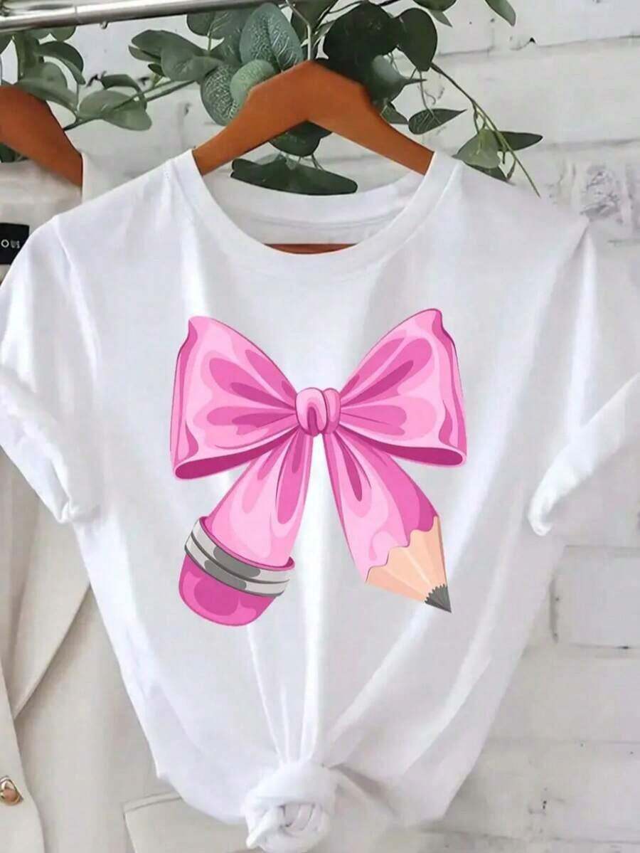 1 Piece Of Women's T-Shirt, Fashionable Cool Casual Crew Neck T-Shirt With Printed Letters, Women's Sweater Clothing For All Seasons (Spring, Summer, Autumn, Winter), Suitable For Sports/Beach/Street/Party, As A Gift For Him/Her, Friends - 180g And 100% Cotton (S-3XL, Local Shipping) - 白色粉底粉 - 查看 1
