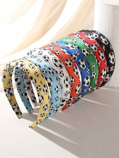 1pc Dopamine Color Football Print Fabric Solid Color High Crown Headband, Casual Style Multi-Color Options Suitable For Street Photography, Outings, Football Match Atmosphere, Women Hair Accessories