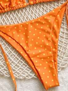 Swim Mod Women's New Solid Color Triangle Cup Bikini Set, Sexy Tie-Up Two Pieces Swimsuit For Summer Beach Vacation - Quả cam - Xem 5