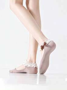 Chọn ngẫu nhiên 1/3 đôi tất ren mỏng kiểu ballet mùa hè & xuân dành cho nữ, tất ren xếp nếp nơ kiểu Nhật Bản nữ tính cổ thấp. - Nhiều màu - Xem 5