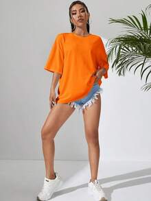 Solid Color T-Shirt - Orange - Voir 3