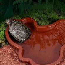 1pc Sloped Extra Large Reptile Bathtub - Ideal For Geckos, Snakes, Turtles And Bearded Dragons - Durable Plastic Aquarium Accessory, Brown Leaf Design, Reptile Tank Accessory, Turtle Bath Tub, Suitable For Reptiles And Amphibians, Perfect For Feeding And Drinking - Multicolor - View 1