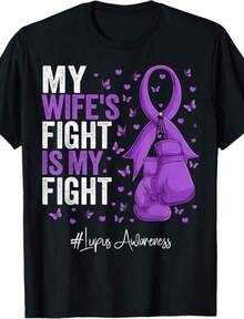 Camiseta de la Concientización sobre el Lupus con Cinta Morada para Esposas - Negro - Ver 8