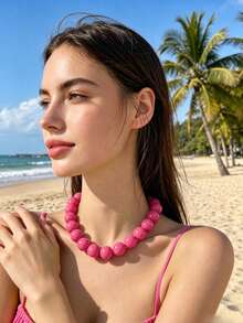 1 chiếc vòng cổ ngọc trai phong cách Bohemian tối giản với hạt cườm lớn, thích hợp cho các bữa tiệc, có các màu hồng, đỏ hồng, xám, xanh dương, xanh lá cây, vàng, tím, đen. - vòng cổ - Xem 11
