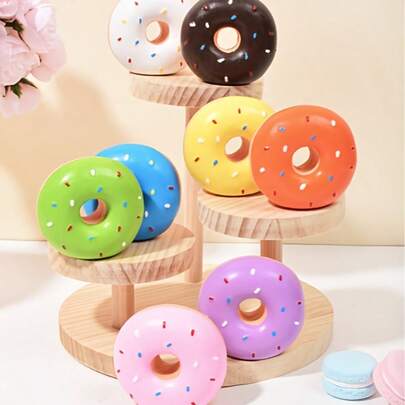 1pc Rubber Donut Shaped Pet Squeaky Toy, Suitable For Small Dogs, Interactive Play, Battery-Free - Multiple Colors Available