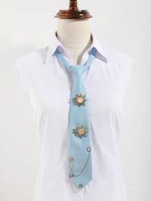 1pc Fashion Rhinestone Sun Decor Chain Tie, Unisex Casual Versatile Suitable For Daily, School, Travel - Baby Blue - View 2