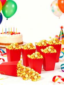 7-Color Mixed Paper Popcorn Buckets, Mini Snack Boxes, Suitable For Popcorn, Candy, Cookies, Party Favors, Movie Nights - Red - View 9