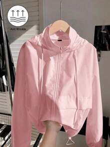 1 pieza Chaqueta casual con capucha, cremallera frontal, manga larga y protección solar, de unicolor, para otoño/invierno - Rosa - Ver 8
