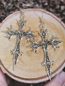1 Pair Vintage Gothic Cross Earrings - Silver - View 4