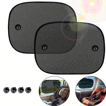 1 Pair Car Suction Cup Sun Visor, Automotive Side Window Sunshade Curtain, Heat Insulation Sunblock Curtain, Suitable For Summer Car Parking