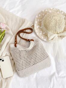 Fashionable Woven Shoulder Bag For Spring 2026, Suitable For Daily Use, Casual Outings, Travel, And Vacations - 白色 - 查看 7
