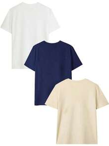 1 Piece/Set Of Short Sleeve T-Shirt With Round Neck, Simple Letter Graphic Design, Casual Style, New Summer Collection, Modern And Versatile Blouses For Women. - White - View 3