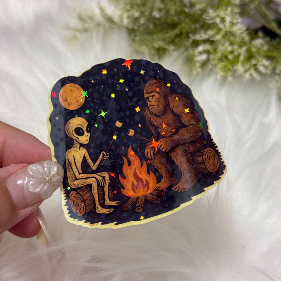 Hình dán trang trí lửa trại chủ đề Người ngoài hành tinh và Bigfoot: Hình dán vinyl chủ đề sinh vật huyền bí phong cách Grunge - Phim Ngôi Sao - Xem 1