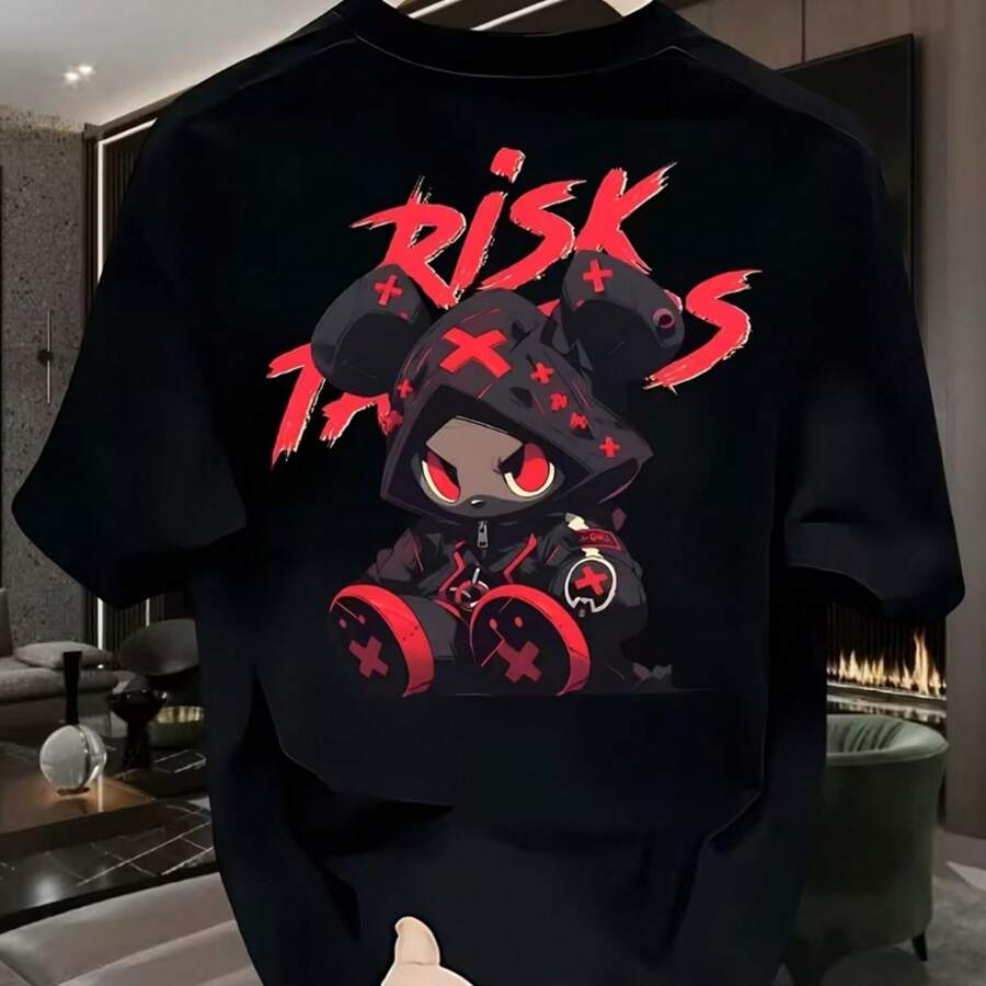 Printed T-Shirt For Men And Women - 黑色 - 查看 1