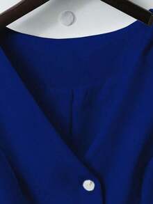 Top corto con cuello en V para mujer, estilo retro ajustado a la cintura, elegante de alta gama, para verano - Azul - Ver 6
