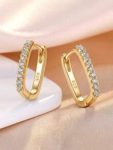 1 Đôi bông tai bạc 925 đính đá Zirconia lấp lánh, kiểu dáng thời trang, đường kính 1.5cm, thích hợp làm quà cưới/sinh nhật cho nữ, hoặc đeo hàng ngày, kèm hộp quà sang trọng. - Vàng - Xem 6
