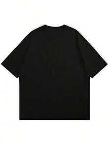 Camiseta hombre cuello redondo y manga corta. Estilo casual con estampados modernos y cómodos. Para hombres y mujeres, estilo pareja, pareja, camiseta de manga corta con estampado de moda - Negro - Ver 4
