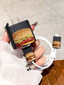 Ốp bảo vệ kiêm sạc điện thoại thiết kế hình bánh burger ngon tuyệt, tương thích với iPhone 15 Pro Max, 17 Pro Max, 16 Pro Max, 11, 12, 13, 14 Pro Max, thời trang và chống rơi vỡ. - màu đen - Xem 1