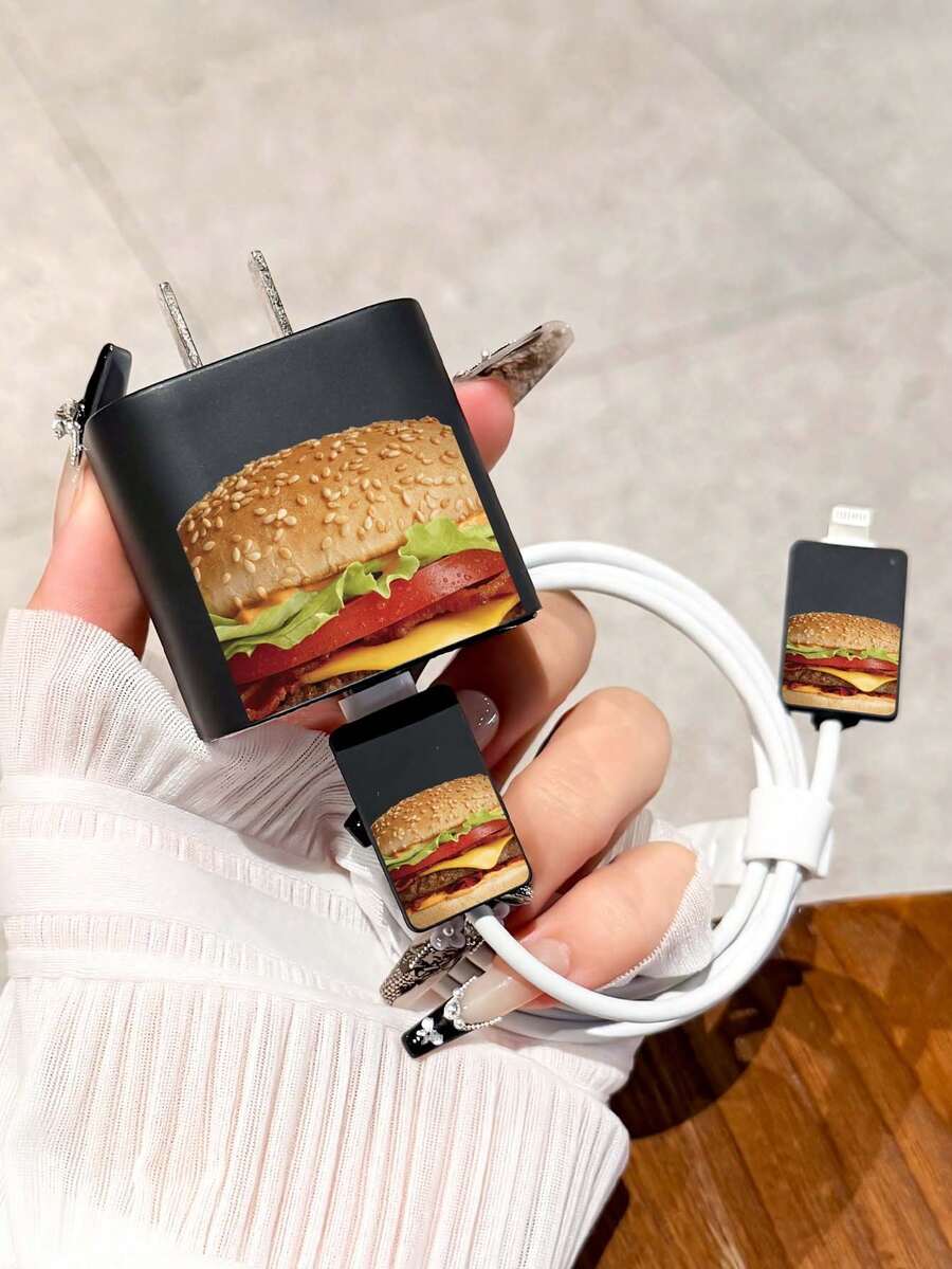 Ốp bảo vệ kiêm sạc điện thoại thiết kế hình bánh burger ngon tuyệt, tương thích với iPhone 15 Pro Max, 17 Pro Max, 16 Pro Max, 11, 12, 13, 14 Pro Max, thời trang và chống rơi vỡ. - màu đen - Xem 1