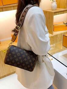 SSUPSHYLIF Luxury Monogram Crossbody Bag For Women, Classic Boston Style Shoulder Handbag With Wide Adjustable Strap, Fashion Designer Inspired PU Leather Satchel Purse - 棕色 - 查看 6