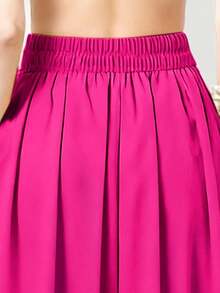 Falda larga casual de unicolor con bolsillos laterales, primavera negro - Rosa Fucsia - Ver 5