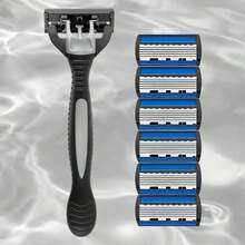 6-Layer Men's Razor Set With Multiple Ultra-Sharp Blades - Ergonomically Designed For Effortless Shaving 6-Layer Stainless Steel Razor Head,Replaceable Beard & Mustache Grooming Tool With Handle - Multicolor - View 17