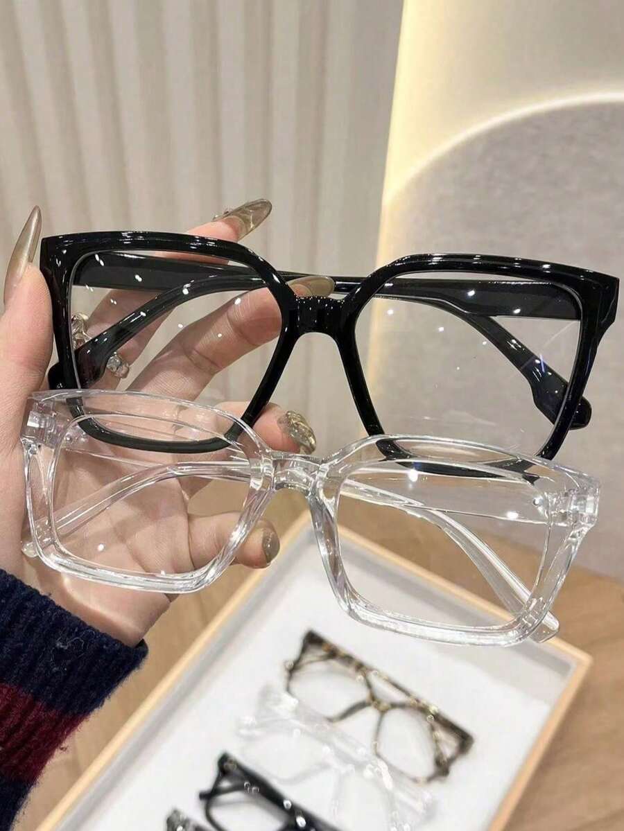 一副女士豹纹波西米亚风PC（聚碳酸酯）方形大框透明眼镜，四季皆宜 - 彩色 - 查看 1