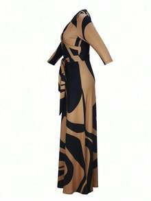 2026 Vestido azul ligero de mujer con cuello en V y cintura ceñida, elegante para primavera/verano - Café integral 2 - Ver 4