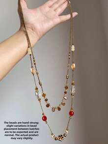 1pc Retro Luxury Bohemian Style Colorful Shell Beaded Necklace, Suitable For Women's Daily, Party And Holiday Wear (Beads Are Artificial, May Have Slight Differences From Actual Product) - Multicolor - View 2