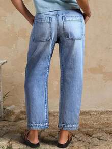 Women's High Waist Pockets Straight Loose Casual Versatile Jeans Spring - Baby Blue - View 3