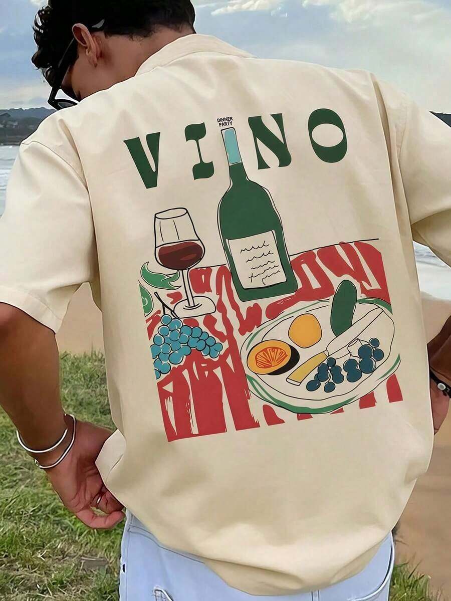 1 Piece Men's Graphic Print T-Shirt, Summer Beachwear, Loose Fit Short Sleeve Tee. This Men's T-Shirt Has A Casual, Vacation-Style Design, Perfect For Beach Getaways As Well As Everyday Wear. - 白色 - 查看 1