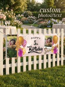 1pc Customized Personalized Birthday Banner With Photo And Name - Custom Age Number, - Multicolor - View 3