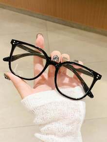 1pc Women's Leopard Print Bohemian Style TR Material Square Oversized Transparent Glasses, Suitable For All Seasons - Clear - View 3