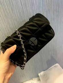 2026 New Green Diamond Quilted Chain Shoulder Bag, Mini Cute Crossbody Bag, Small Square Bag, Underarm Bag, Business Women Casual Fashion Commuter Bag, Suitable For Work, Shopping, Dating, Travel, Vacation, Students, Women Daily Use - Black - View 5
