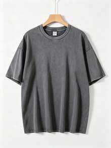 EWH 230g Thick Unisex Washed Vintage Oversized T-Shirt Street Hip Hop Punk Harajuku Casual Cotton Shorts DG004 - 灰色 - 查看 7