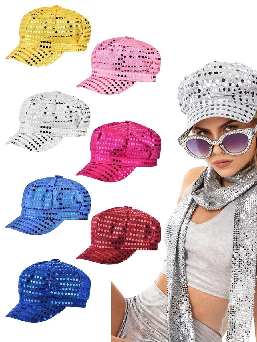 1/2pcs D EXCEED 70s Style Sequin Rhinestone Hat, Women's Party Dance Hat, Disco Daily Wear, Birthday Ball, Ballroom Stage Performance Carnival Accessory