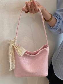 Fashionable Large Capacity Shoulder Bag, Versatile Bucket Bag For Women - Pink - View 6
