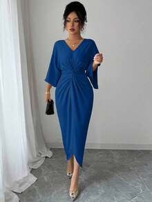 Women Midi Dresses - Navy Blue - View 4