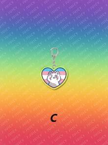 1个亚克力可爱条纹猫咪爱心LGBT主题吊坠装饰，背包配件/包包挂饰/书包配件/钱包吊坠/送朋友的礼物 - 彩色 - 查看 16