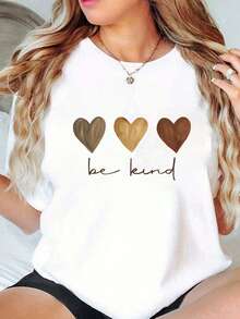 [Casual Tee]Women's Plus Size SummerCasualT-Shirt-"Love"Letter Print, Relaxed Crew Neck, Short Sleeve-Women'sTee,Plus SizeSummerApparel White - White - View 1