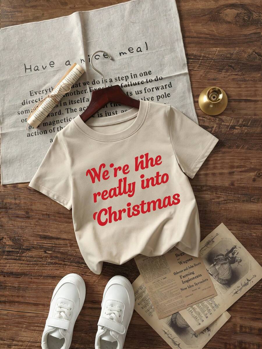 Popular Neutral Color Baby Girl Basic T-Shirt, Loose Round Neck Breathable Baby Girl Holiday Daily Play Set - Apricot - View 1