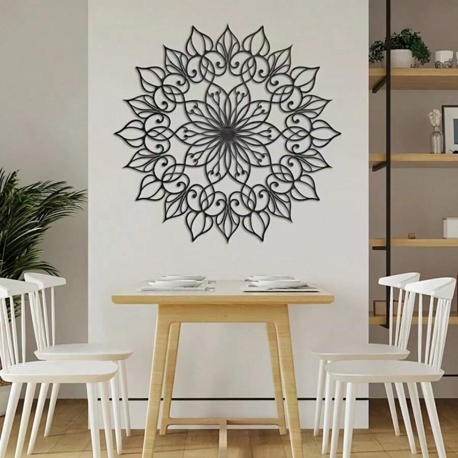 1 pieza Decoración de pared de metal moderno con diseño de mandala, ideal para sala de estar, dormitorio, oficina, decoración versátil para interiores y exteriores, regalo perfecto para boda, cumpleaños, Día de San Valentín, Día de la Madre, Día del Padre, inauguración de casa - flor - Ver 1