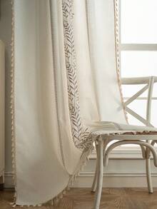 MineLain 1pc European Style Embroidered Leaf Curtain, Rod Pocket Design No Drilling Required, Tassel Decor, Room Divider, Kitchen Short Curtain, Suitable For Bedroom, Living Room, Balcony, Cafe, Hotel Decoration, Daily Home Window Decor, Outdoor Use, Spring/Summer - Brown - View 17