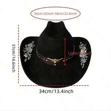 Women Men Embroidery Cowgirl Hat Wide Brim Cattle Head Belted Wool Hat Felt Jazz Cap For Party With Cap Support To Prevent Deformation - 卡其色 - 查看 11