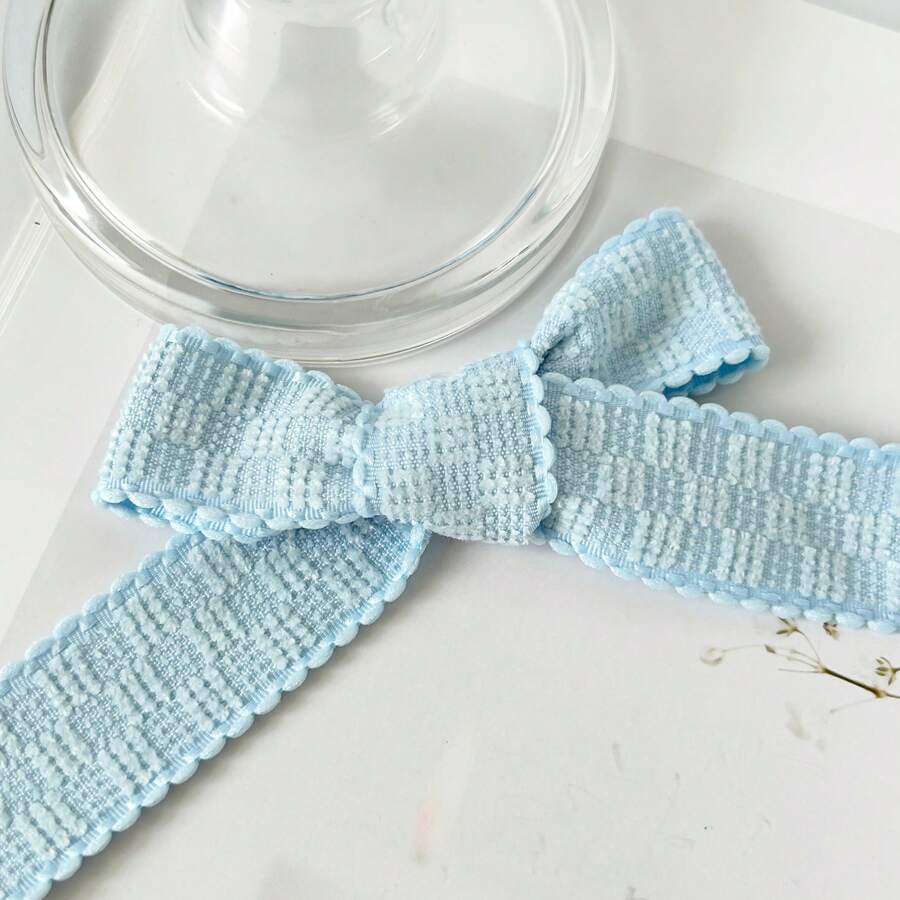 2 Yards 2026 New Dark Pattern Flocked Plaid Ribbon, Edge Crafting Ribbon, Bouquet Decoration Satin Ribbon, Suitable For Handmade Bouquets, Gift Wrapping, Party Decoration, Floral Design, Gift Ribbon, Event Decoration, Floral Ribbon - Blue - View 1