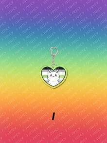1个亚克力可爱条纹猫咪爱心LGBT主题吊坠装饰，背包配件/包包挂饰/书包配件/钱包吊坠/送朋友的礼物 - 彩色 - 查看 12