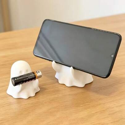 1pc Cute Ghost Figurine, Creative Ghost Phone Holder, Pen Holder Desktop Decor, Gift For Friends, Ghost Phone Holder Desktop Ornament Can Hold Pen & Phone
