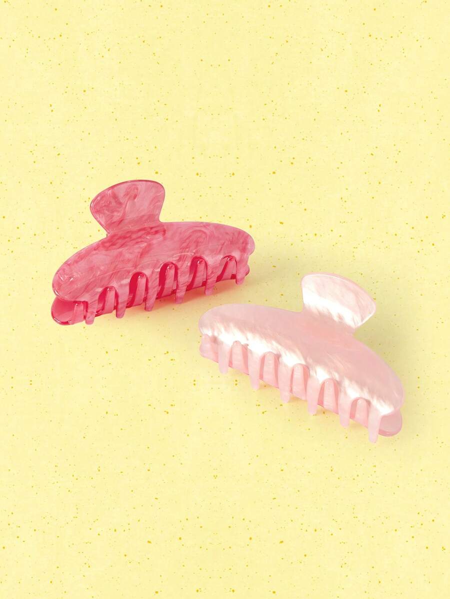 Popjeli Set de 2 pinzas para el cabello elegantes y minimalistas con diseño de media luna brillante, accesorios para el cabello con patrón de mármol cálido en un tono rosa encantador, ideales para looks casuales y de fiesta de té. Pinzas, ganchos y sujetadores para el cabello perfectos para vacaciones y atuendos de mujer en otoño e invierno. - Multicolor - Ver 1